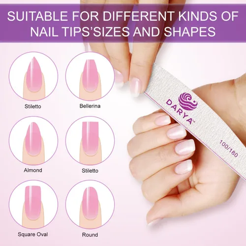 Vista 6 de DARYA Limas de uñas (12 piezas) de doble cara de grano 100/180 para uñas acrílicas, lima de uñas naturales, duraderas, lavables, lima de uñas