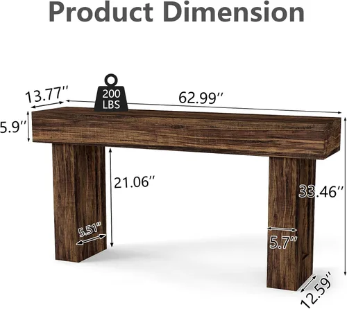 Vista 2 de Spaco Mesa Consola Larga de 63'', Mesa de Entrada Estilo Granja de 2 Niveles Mesa de Sofá con Almacenamiento, Mesa de Madera Detrás del Sofá