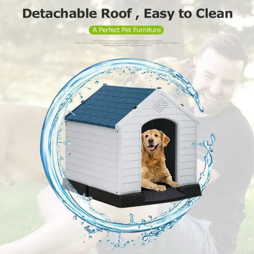 Vista 6 de Casa para perros, casa para perros pequeños y medianos, impermeable, transpirable, de plástico duradero, para interiores y exteriores
