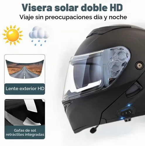 Vista 4 de Casco modular Bluetooth para motocicleta, aprobado por DOT, de cara completa con visor abatible, de doble visera, con altavoces duales y micrófono