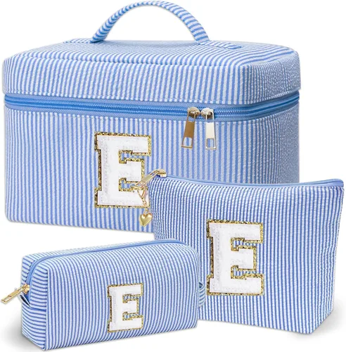 Vista 9 de Bolsa de maquillaje Adoryoung 3 piezas rosa+azul, Azul, A