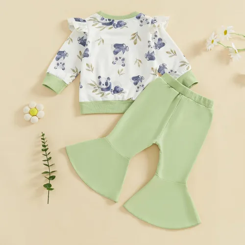 Vista 46 de Kaipiclos Ropa occidental para bebé niña, con lindo estampado con volantes, manga larga, pantalones para otoño e invierno, trajes de vaquera