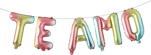 Vista 4 de Juego de decoración en español con texto en inglés "I Love You TE AMO" en español, pancarta de globos de letras en español "I Love You", decoración