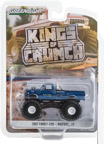 Vista 2 de 1987 F-250 Monster Truck Blue Metallic Bigfoot #3" "Kings of Crunch Series 13 1/64 Modelo de automóvil fundido a presión por Greenlight 49130D