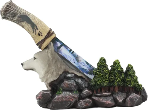 Vista 6 de Ebros Animal Spirit Alpha Grey Wolf in Mountain Forest - Estatua de centro de mesa con hoja de acero inoxidable con hoja de acero inoxidable