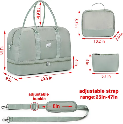 Vista 180 de IBFUN Bolsas de fin de semana para mujer, bolsa grande de lona para viaje, bolsa de viaje con compartimento para zapatos, 21 pulgadas, juego de 3