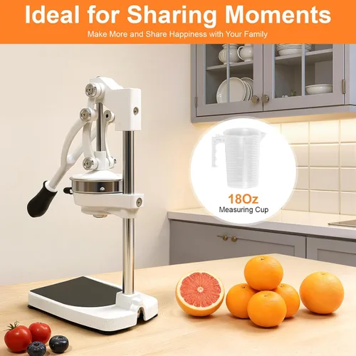 Vista 6 de Exprimidor de hierro fundido, exprimidor manual resistente con base estable, prensa comercial de cítricos para naranja, limón, lima, pomelo