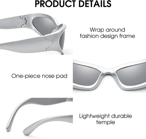 Vista 4 de LIKSMU Gafas de sol envolventes de moda urbana para mujeres y hombres, Swift ovaladas de moda Y2K