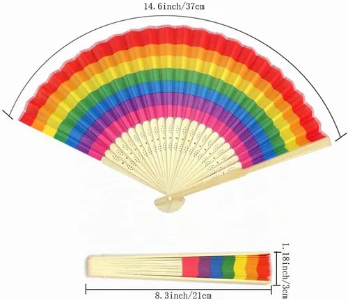 Vista 2 de SaktopDeco Ventilador plegable arco iris del orgullo ventilador de mano arco iris pequeño ventilador chino ventilador de bambú ventilador plegable