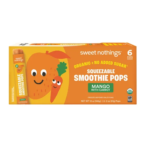 Vista 3 de Sweet Nothings Paletas de batido de zanahoria y mango, 12 paletas congeladoras, paletas de frutas y verduras, sin azúcar añadida, orgánicas USDA