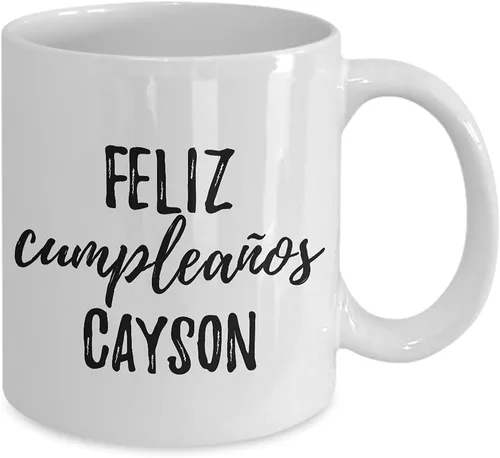 Vista 2 de Feliz Cumpleanos Cayson - Taza de café con nombre personalizado, 11 onzas