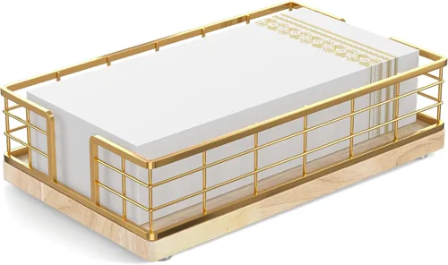 Vista 11 de Servilletero para mesa, dispensador de servilletas de hierro de acacia para cocina, mesa de comedor, granja, cóctel, picnic, soportes de madera