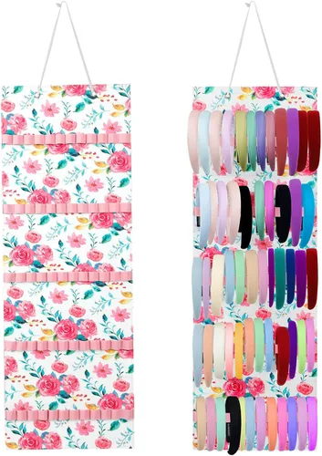 Vista 12 de Tudomro Soporte Colgante para Diademas para Niñas Organizador de Accesorios de Cabello de Felpa con 60 Bandas Elásticas Soporte para Lazos