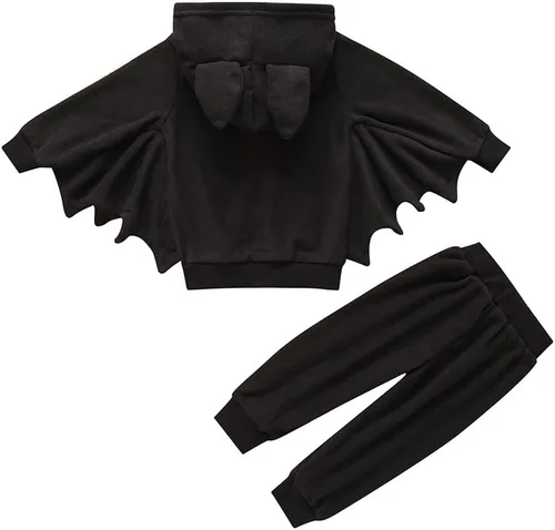 Vista 2 de Weixinbuy Conjunto de ropa de Halloween para bebé y niña, estilo murciélago, ropa de invierno, abrigo con capucha