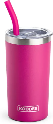 Vista 18 de koodee Vaso térmico con popote de 12 oz delgado de acero inoxidable de doble pared al vacío para mujer, sin sudor (blanco)