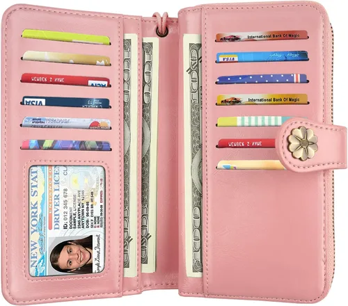 Vista 2 de Billeteras para mujer con múltiples tarjetero, cartera de embrague, tarjetero, organizador de tarjetas para mujer con correa para la muñeca