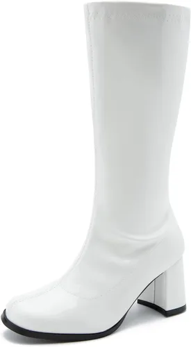 Vista 7 de Botas Go-Go para mujer, a media pantorrilla, de piel sintética, zapatos de baile con cremallera, botas de disfraz