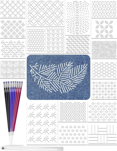 Vista 8 de Gezan Plantillas Sashiko de plástico Sashiko patrón geométrico bordado estabilizadores plantilla de línea de dibujo para costura de acolchado a mano
