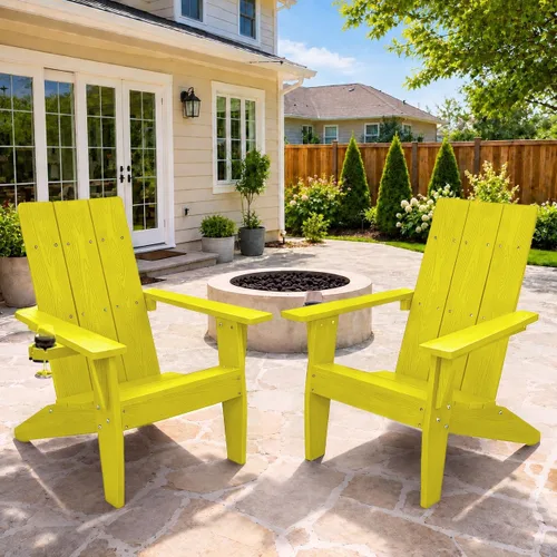 Vista 14 de MXIMU Silla Adirondack moderna resistente a la intemperie con portavasos, sillas de gran tamaño para hogueras Adorondic de plástico al aire libre