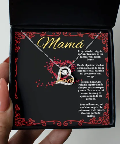 Vista 5 de Cadena, Collar de Regalo Para Mama En Forma De Corazon Plateado y Dorado Regalo Para Mujer Personalizado