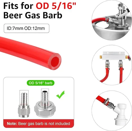Vista 5 de Kit de líneas de gas de CO2 de cerveza Kegerator de 5 pies, ID 3/16 "Keg