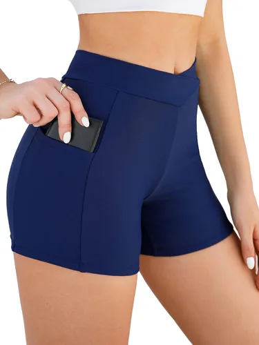 Vista 3 de SherryDC Traje de baño de cintura alta para mujer, con corte en V, con 2 bolsillos