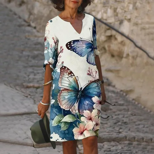Vista 2 de Vestidos de cóctel para mujer 2023 2024 Vestido midi floral con bloques de Color Vestido de algodón con estampado