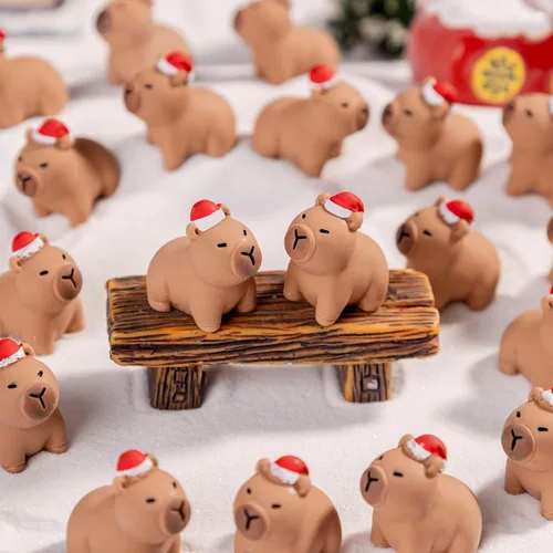Vista 6 de 60 figuras de Capybara de Navidad, mini animales de resina para decoración de Navidad, aldea de Santa, rellenos de cajas de regalo, recuerdos