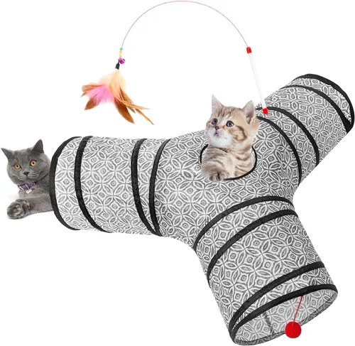 Vista 13 de Tempcore Túnel para gatos con tubo de juguete, túneles plegables de 3 vías para gatos, túneles para mascotas aburridas con agujero y pelota, juguete