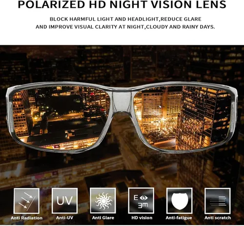 Vista 2 de Gafas de conducción de visión nocturna para conducir polarizadas HD se adapta a gafas graduadas gafas rectangulares