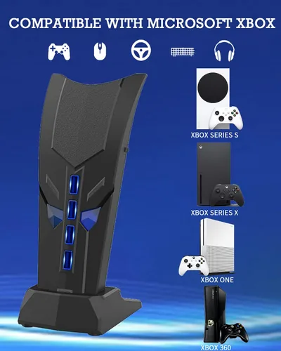 Vista 5 de Concentrador USB de 4 puertos para PS5, divisor USB de alta velocidad USB 2.0 Hub Adaptador de extensión para PS5PS4PS3, Xbox One360, Xbox Series