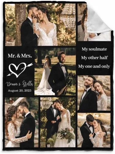 Vista 37 de InterestPrint Manta de fotos personalizada para pareja, novio, novia, manta personalizada de 6 fotos, manta personalizada de aniversario y boda