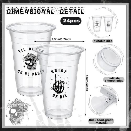 Vista 2 de Norme 24 vasos de plástico transparente de 17 onzas para despedida de soltera Till Death Do Us, decoraciones de despedida de soltera, vasos