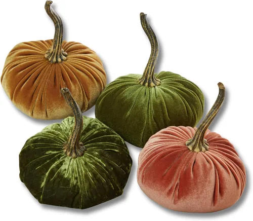 Vista 25 de Juego de 4 pequeñas calabazas de franela de terciopelo y algodón, decoración a cuadros de búfalo blanco y negro, estantes de calabaza negra