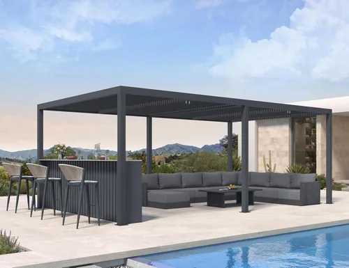 Vista 44 de PURPLE LEAF - Pérgola con listones de 10 x 12 pies, sistema de drenaje 94AS para patio, color gris Premium All-Aluminum Rustproof Build, Modern
