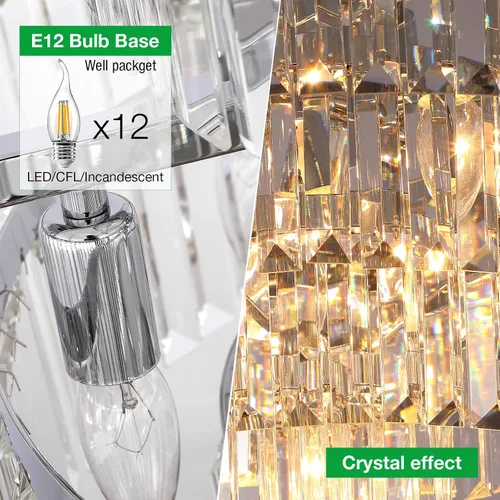 Vista 6 de Candelabros y luces de cristal de estilo moderno cromado redondos colgantes clásicos, lámpara colgante de techo accesorio de iluminación de 5
