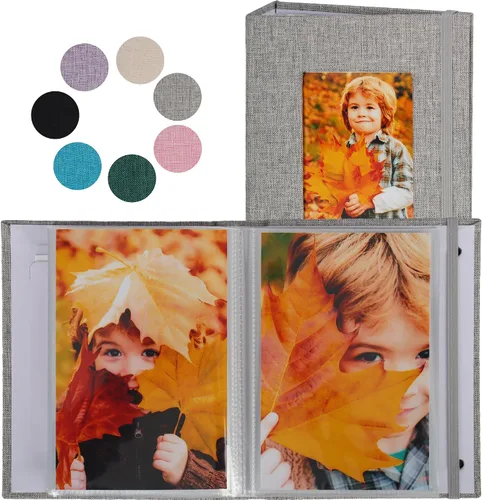 Vista 9 de Álbumes de fotos pequeños para fotos de 4 x 6, paquete de 2 libros de memoria con cubierta de lino con ventana de exhibición, cada uno con capacidad