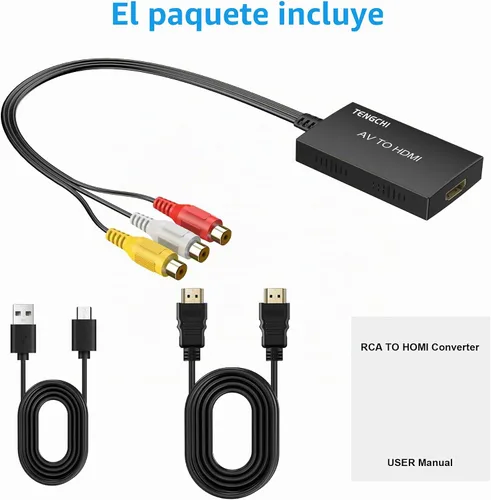 Vista 6 de Tengchi Convertidor RCA a HDMI, adaptador compuesto a HDMI compatible con 1080P PAL/NTSC compatible con PS One, PS2, PS3, STB, Xbox, VHS, VCR