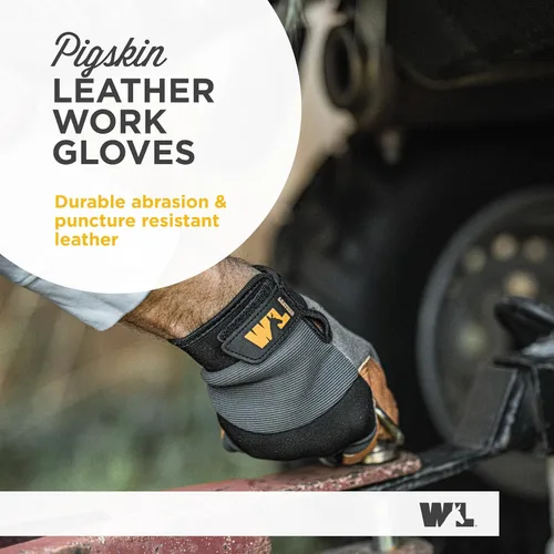 Vista 3 de Wells Lamont - Guantes de trabajo híbridos de piel de cerdo para hombre, talla XL Pigskin Leather, Reinforced Palm, Reinforced Fingertips, Stretch