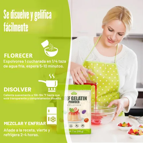 Vista 5 de Polvo de gelatina de res sin sabor, 7 oz/198 g de gelatina alimentada con pasto, agente espesante premium, sin gluten ni azúcar, para gomitas
