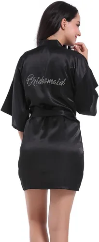 Vista 32 de Bata de boda para mujer, para novia, dama de honor, corta, de satén, kimono, batas de seda para prepararse, fiesta nupcial