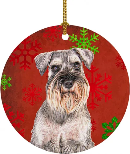 Vista 54 de Caroline's Treasures Affenpinscher - Adorno de cerámica para colgar en el árbol de Navidad con copos de nieve rojos y verdes, para el hogar