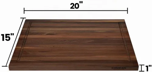 Vista 2 de CONSDAN Tabla de cortar de nogal para cocina, madera dura cultivada en EE.UU., 20 x 15 pulgadas, con asa interior invisible, preacabada con aceite