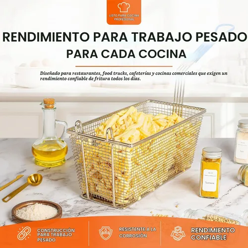 Vista 2 de Cesta para freidora, paquete de 2 cestas comerciales con asa lista para cocina