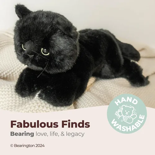 Vista 3 de Bearington Jinx Gato Negro de Peluche - Animal de Peluche de Gato Realista de 15" con Pelaje Suave y Detalles Realistas para Niños Pequeños