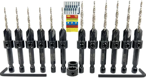 Vista 12 de FTG USA Juego de 12 brocas avellanadoras #4 (7/64") para madera con broca cónica
