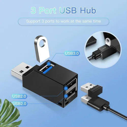 Vista 3 de Concentrador USB, divisor USB 3.0, extensor USB de 3 puertos, adaptador USB multipuerto, bus Plug and Play de alta velocidad alimentado