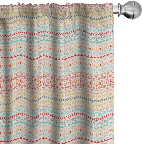 Vista 40 de Ambesonne Paquete de 2 cortinas otoñales para ventana, diseño otoñal con formas intrincadas en espiral y estampado de hojas voladoras, juego ligero