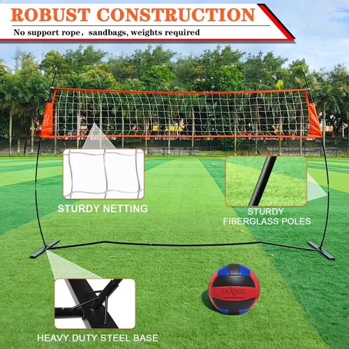 Vista 4 de Red de entrenamiento de voleibol portátil de 12 pies/18 pies para golpear o servir taladros, red de práctica independiente para exteriores e