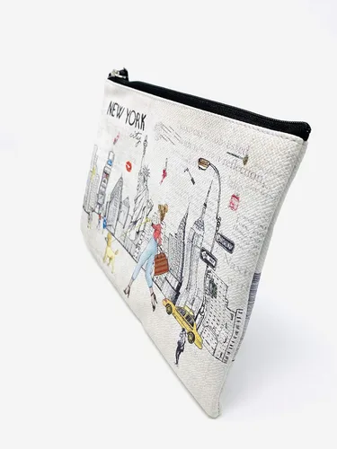 Vista 3 de Bolso grande de la mano del bolso del maquillaje del bolso de la cremallera del recuerdo de Nueva York para niñas y mujeres, JP-330133A, Bolso